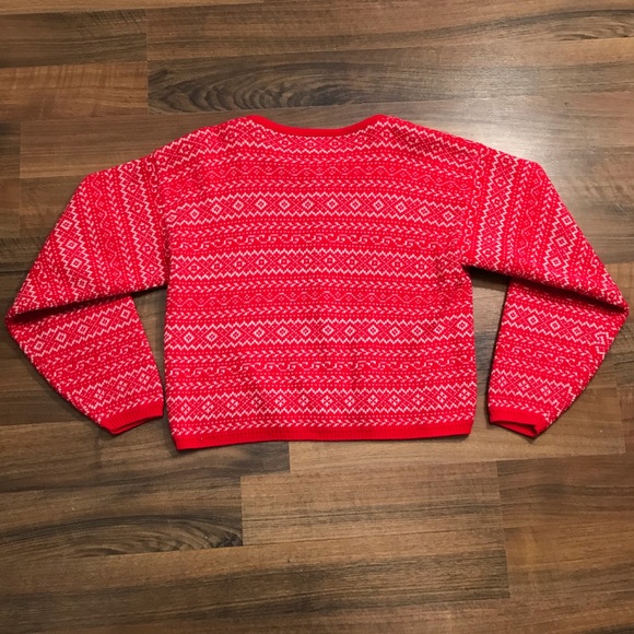 Vintage knit zip up crewneck sweater bright red white semi cropped Big City - Picture 4 of 8